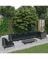 Salon de jardin 8 pcs avec coussins Résine tressée Gris foncé | Mobilier & Déco
