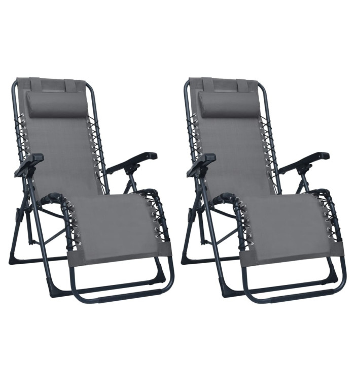 Chaises pliables de terrasse lot de 2 Gris Textilène | Mobilier & Déco