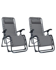 Chaises pliables de terrasse lot de 2 Gris Textilène | Mobilier & Déco