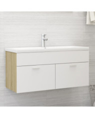 Armoire d'évier Blanc et chêne sonoma Bois d’ingénierie | Mobilier & Déco