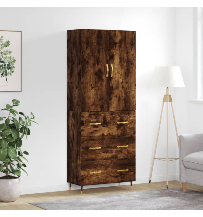 Buffet haut Chêne fumé 69,5x34x180 cm Bois d'ingénierie | Mobilier & Déco