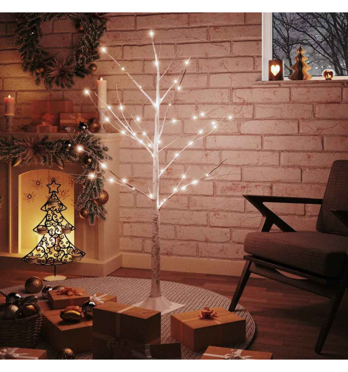 Bouleau blanc à LED 48 LED Blanc chaud 120 cm | Mobilier & Déco