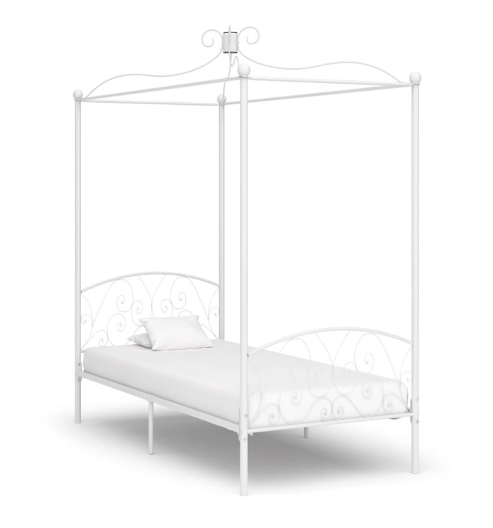 Cadre de lit à baldaquin Blanc Métal 100 x 200 cm | Mobilier & Déco