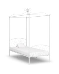 Cadre de lit à baldaquin Blanc Métal 100 x 200 cm | Mobilier & Déco