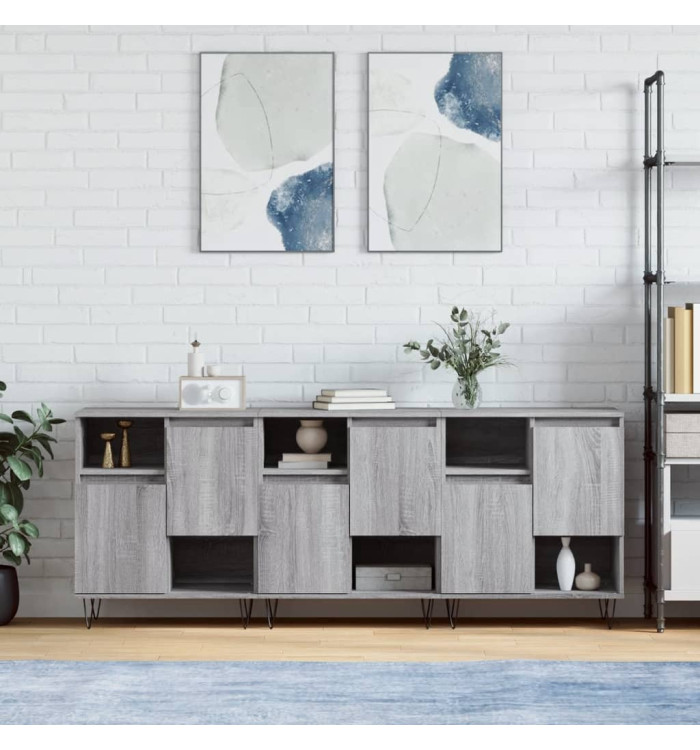 Buffets 3 pcs Sonoma gris Bois d'ingénierie | Mobilier & Déco