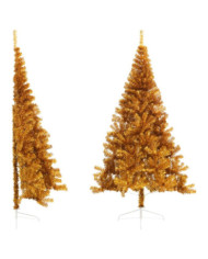 Demi sapin de Noël artificiel avec support doré 240 cm PET | Mobilier & Déco