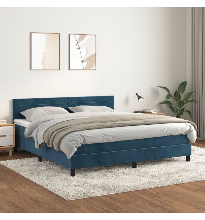 Sommier à lattes de lit et matelas Bleu foncé 160x200cm Velours | Mobilier & Déco