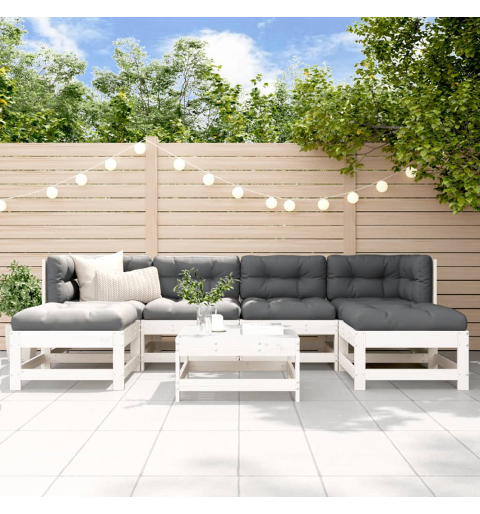 Salon de jardin 7 pcs avec coussins blanc bois massif | Mobilier & Déco