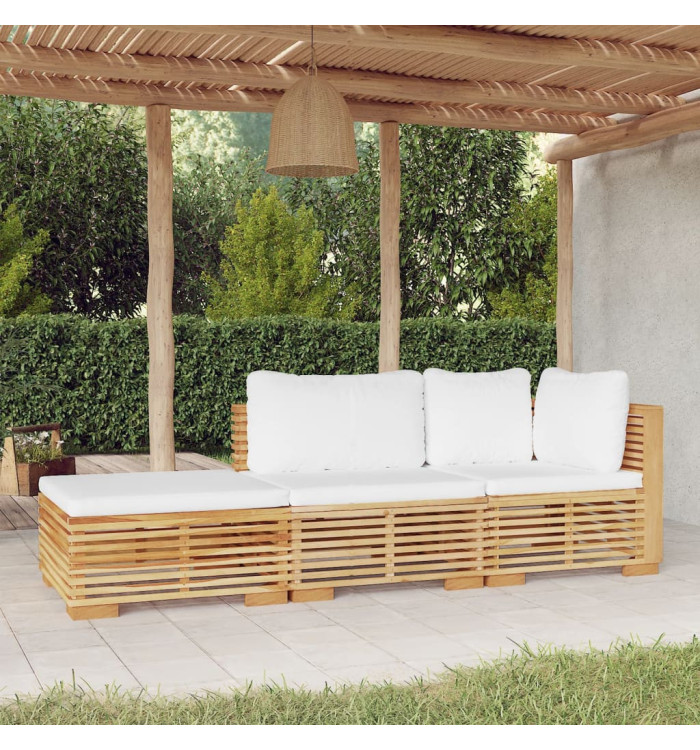 Salon de jardin 3 pcs avec coussins Bois de teck solide | Mobilier & Déco