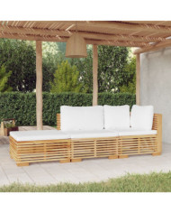 Salon de jardin 3 pcs avec coussins Bois de teck solide | Mobilier & Déco