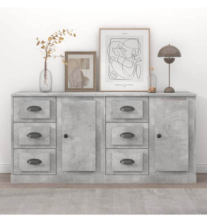 Buffets 2 pcs gris béton bois d'ingénierie | Mobilier & Déco