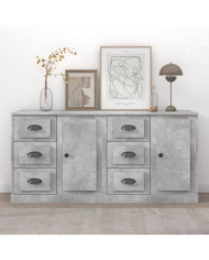 Buffets 2 pcs gris béton bois d'ingénierie | Mobilier & Déco