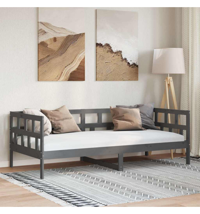 Lit de jour sans matelas gris bois de pin massif 90x200 cm | Mobilier & Déco