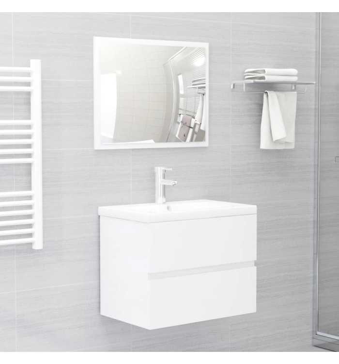 Ensemble de meubles de bain blanc brillant bois d'ingénierie | Mobilier & Déco