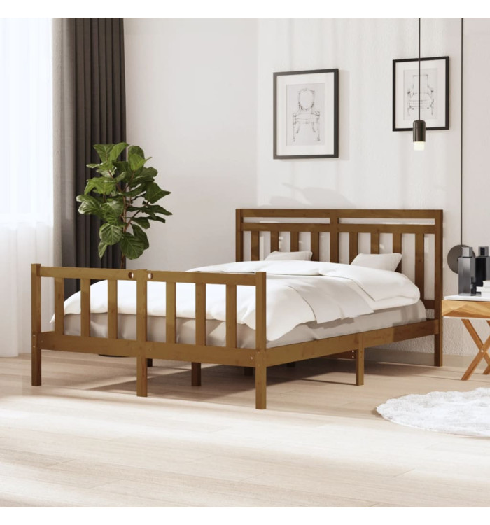 Cadre de lit sans matelas marron miel bois massif | Mobilier & Déco