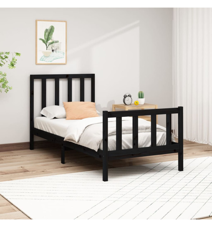 Cadre de lit sans matelas noir 100x200 cm bois massif de pin | Mobilier & Déco