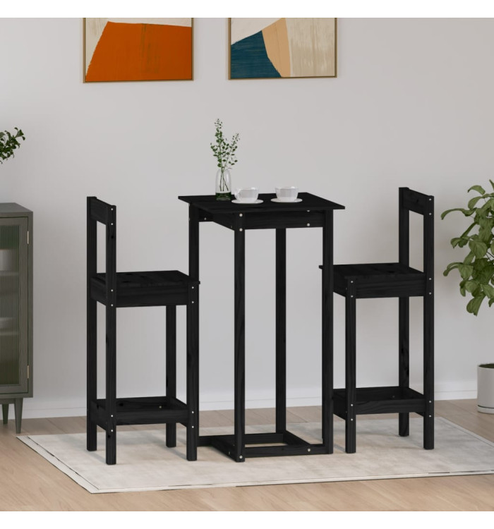 Ensemble de bar 3 pcs Noir Bois de pin massif | Mobilier & Déco