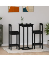 Ensemble de bar 3 pcs Noir Bois de pin massif | Mobilier & Déco