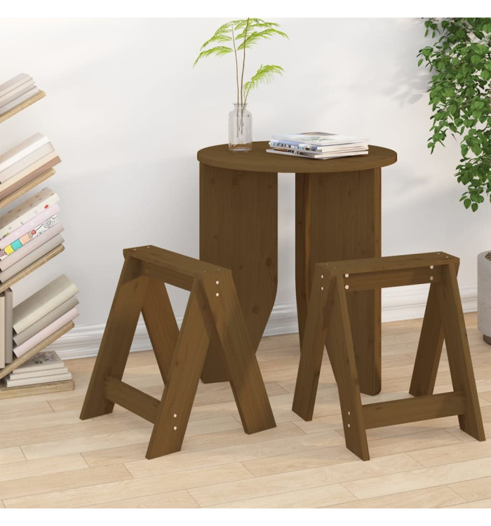 Tabourets lot de 2 marron miel 40x40x45 cm bois massif de pin | Mobilier & Déco