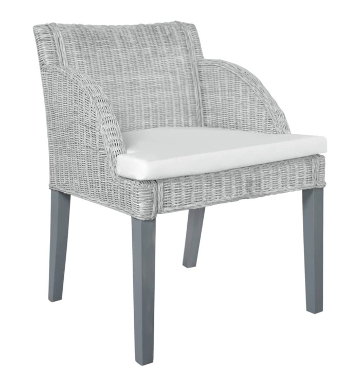 Chaise à manger avec coussin Gris Rotin naturel | Mobilier & Déco