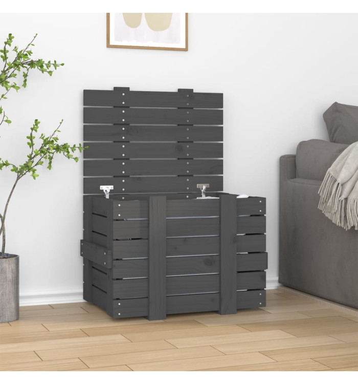 Boîte de rangement Gris 58x40,5x42 cm Bois massif de pin | Mobilier & Déco