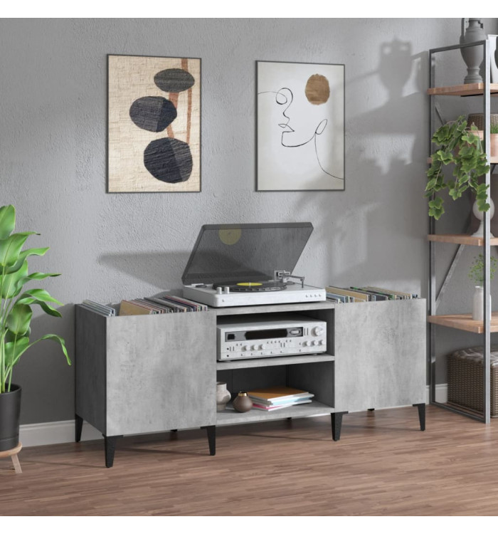 Armoire à disques gris béton 121x38x48 cm bois d'ingénierie | Mobilier & Déco