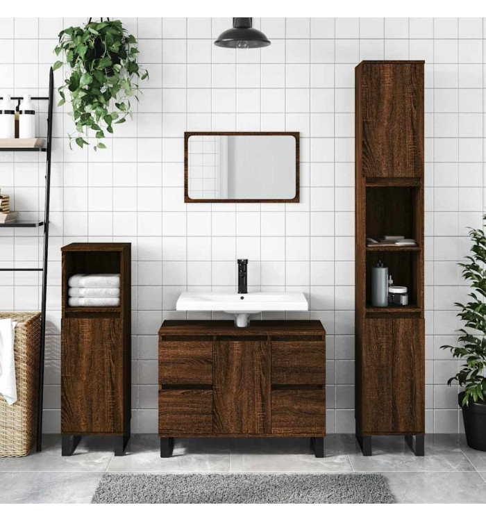 Armoire salle de bain chêne marron 80x33x60cm bois d'ingénierie | Mobilier & Déco