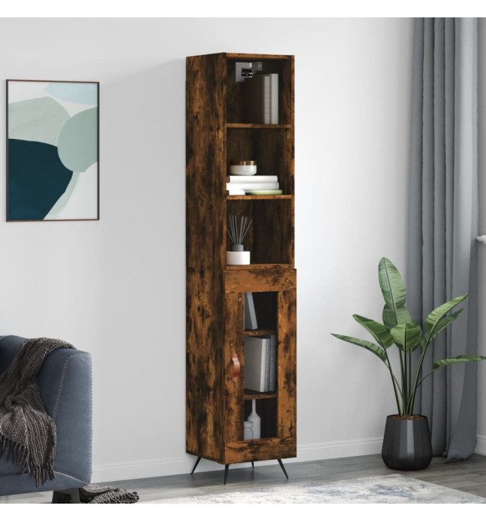 Buffet haut Chêne fumé 34,5x34x180 cm Bois d'ingénierie | Mobilier & Déco