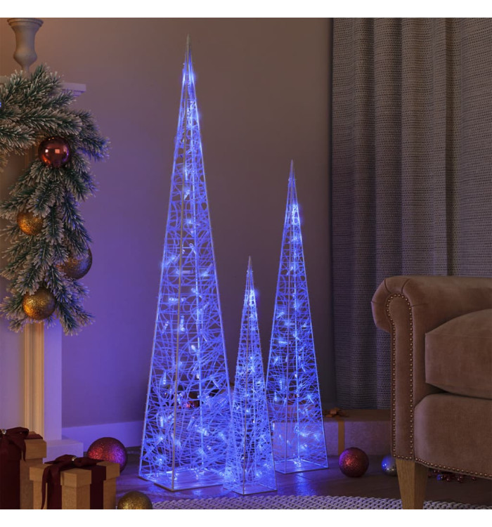 Jeu de cônes lumineux à LED Acrylique Bleu 60/90/120 cm | Mobilier & Déco