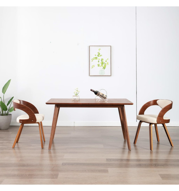 Chaises à manger lot de 2 crème bois courbé et similicuir | Mobilier & Déco