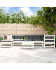 Salon de jardin 8 pcs avec coussins blanc bois massif | Mobilier & Déco