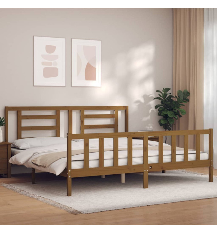 Cadre de lit sans matelas marron miel 200x200cm bois pin massif | Mobilier & Déco