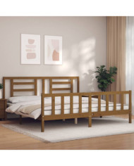 Cadre de lit sans matelas marron miel 200x200cm bois pin massif | Mobilier & Déco
