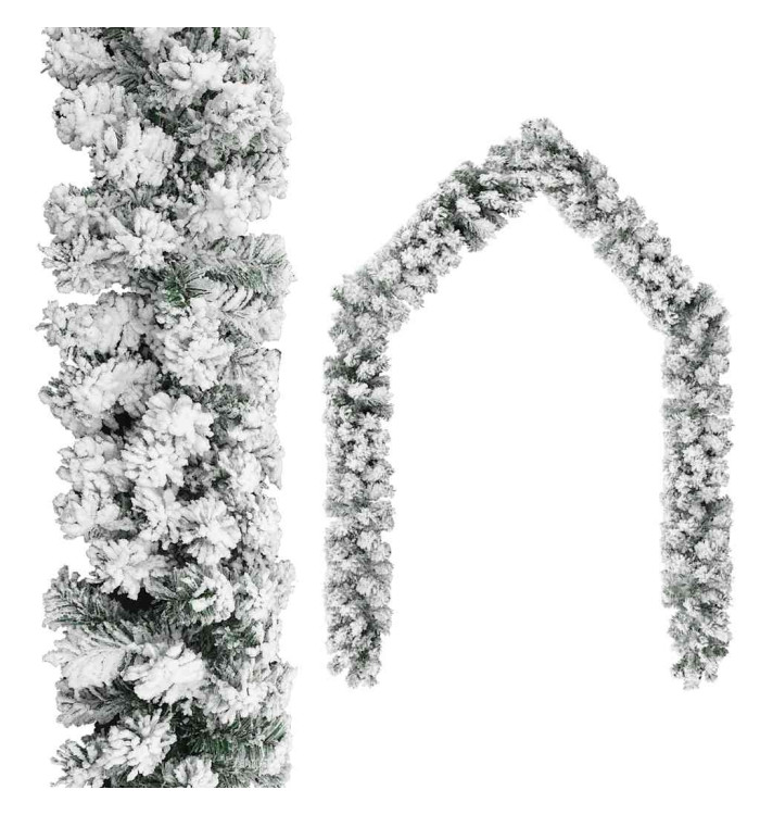 Guirlande de Noël avec neige floquée Vert 20 m PVC | Mobilier & Déco