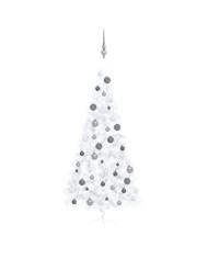 Demi-arbre de Noël artificiel pré-éclairé et boules blanc 210cm | Mobilier & Déco