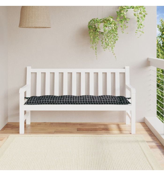 Coussin de banc de jardin carreaux noir 150x50x7cm tissu oxford | Mobilier & Déco