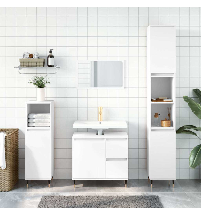 Armoire de salle de bain blanc 65x33x60 cm bois d'ingénierie | Mobilier & Déco