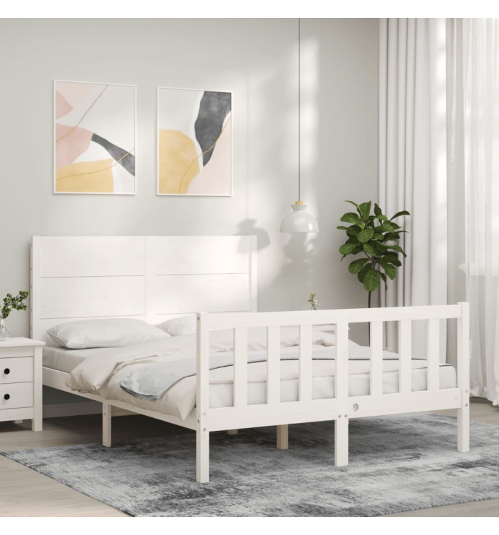 Cadre de lit sans matelas blanc 120x200 cm bois de pin massif | Mobilier & Déco