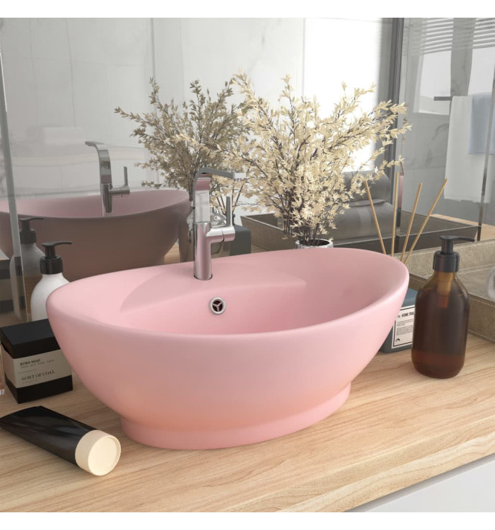 Lavabo ovale de luxe à trop-plein Rose mat 58,5x39 cm Céramique | Mobilier & Déco