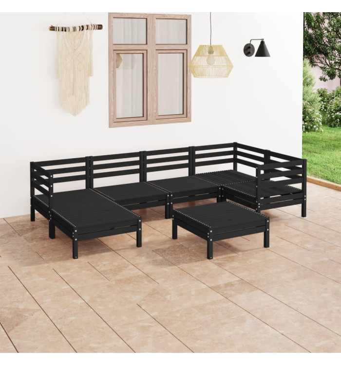 Salon de jardin 7 pcs Bois de pin massif Noir | Mobilier & Déco