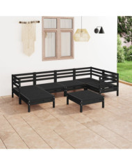 Salon de jardin 7 pcs Bois de pin massif Noir | Mobilier & Déco