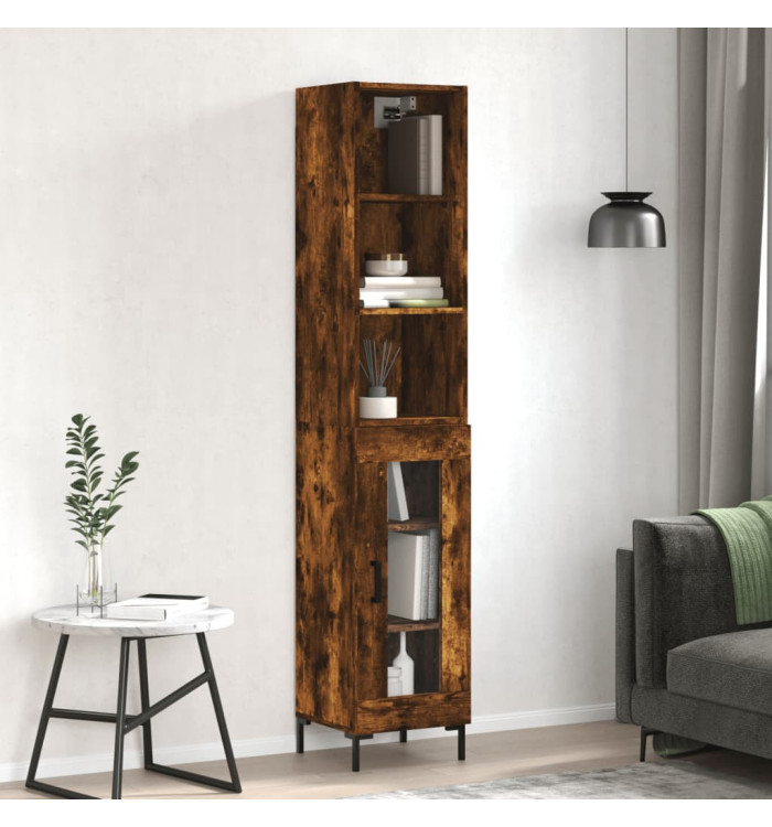 Buffet haut Chêne fumé 34,5x34x180 cm Bois d'ingénierie | Mobilier & Déco