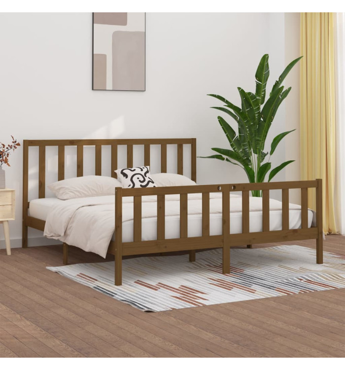 Cadre de lit sans matelas marron miel 200x200 cm bois massif | Mobilier & Déco