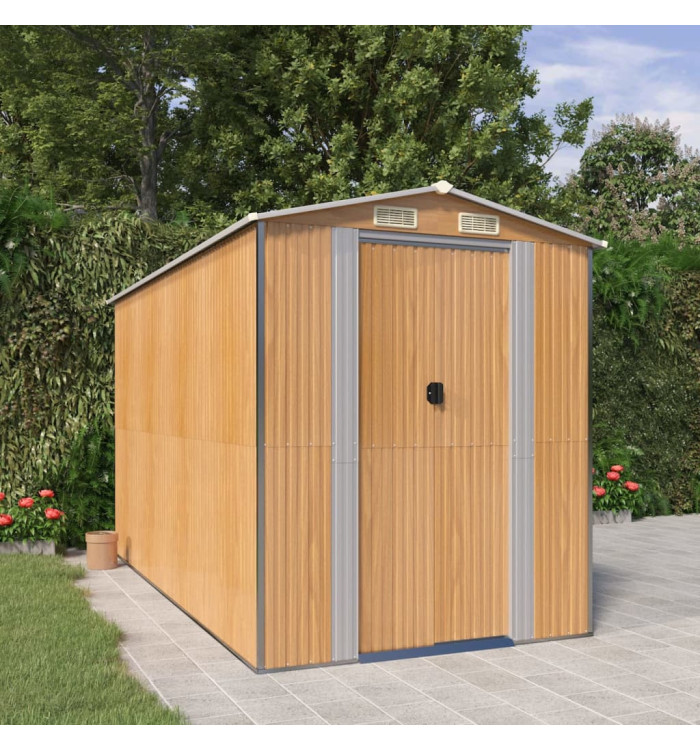 Abri de jardin Marron clair 192x357x223 cm Acier galvanisé | Mobilier & Déco