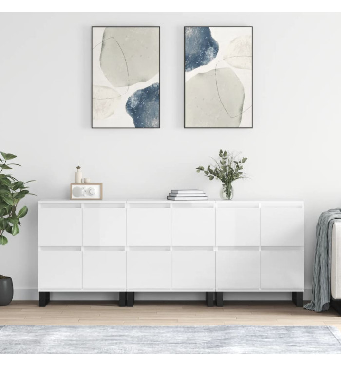 Buffets 3 pcs blanc brillant bois d'ingénierie | Mobilier & Déco