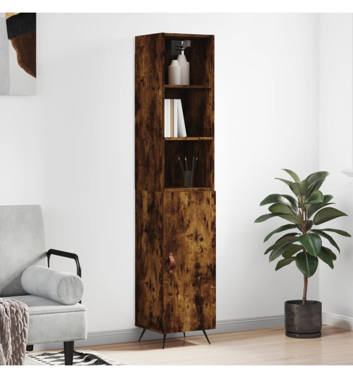 Buffet haut Chêne fumé 34,5x34x180 cm Bois d'ingénierie | Mobilier & Déco