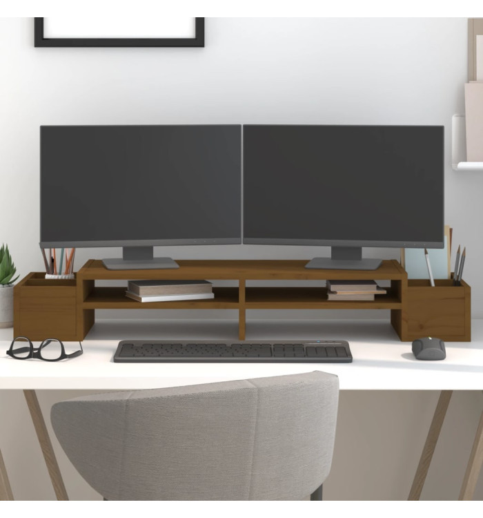 Support de moniteur Marron miel 100x27,5x15 cm Bois pin solide | Mobilier & Déco