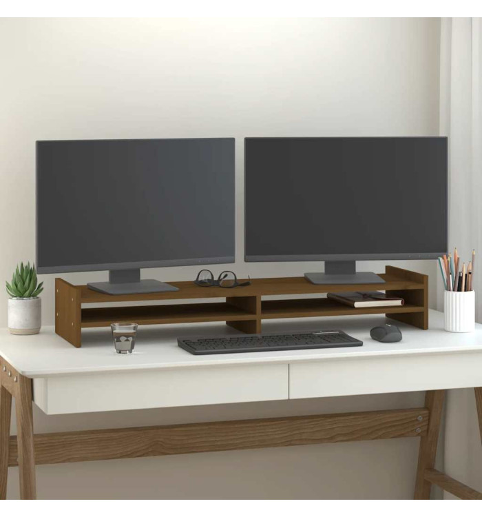 Support de moniteur Marron miel 100x27x15 cm Bois de pin solide | Mobilier & Déco