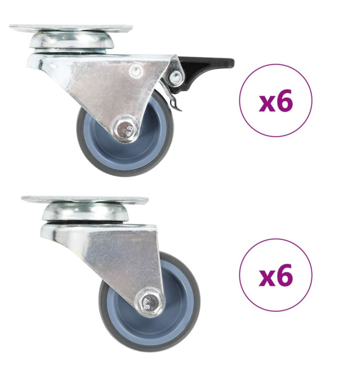 12 pcs Roulettes pivotantes doubles 50 mm | Mobilier & Déco