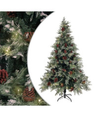 Sapin de Noël pré-éclairé pommes de pin vert blanc 120cm PVC PE | Mobilier & Déco